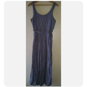 Rachel Zoe Size 4 100% Linen Chambray Blue Wide Leg Sleeveless Midi Jumpsuit